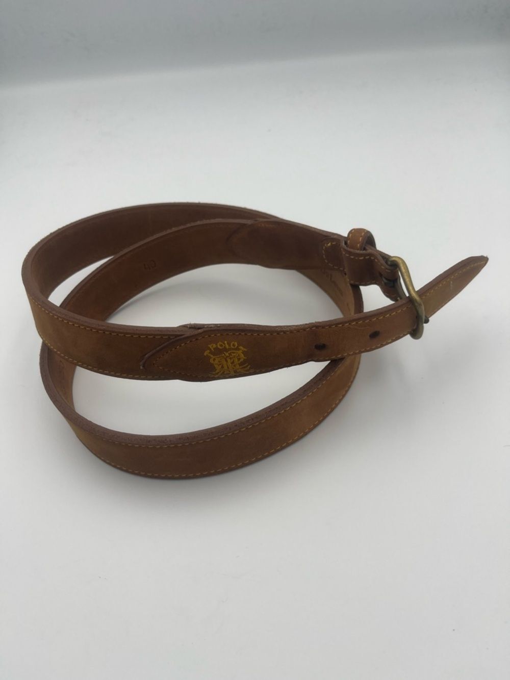 Vintage Ralph Lauren Brown Suede Leather Belt with Brass Buckle 40